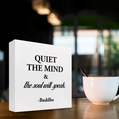 Miniatura 3 de Cartel de "Quiet The Mind and The Soul Will Speak", caja de madera inspiradora, placa decorativa de escritorio para el hogar, sala de yoga