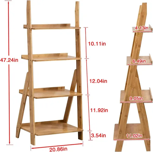 Miniatura 3 de Maydear - Estantería de escalera de bambú, estantería inclinada de 4 niveles, organizador de almacenamiento independiente para sala de estar, Nogal