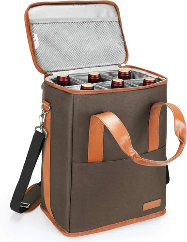 Miniatura 10 de Tirrinia - Bolsa térmica para regalo de vino para 6 botellas, aislada y acolchada con asa y correa de hombro ajustable para viajes o picnic, regalo