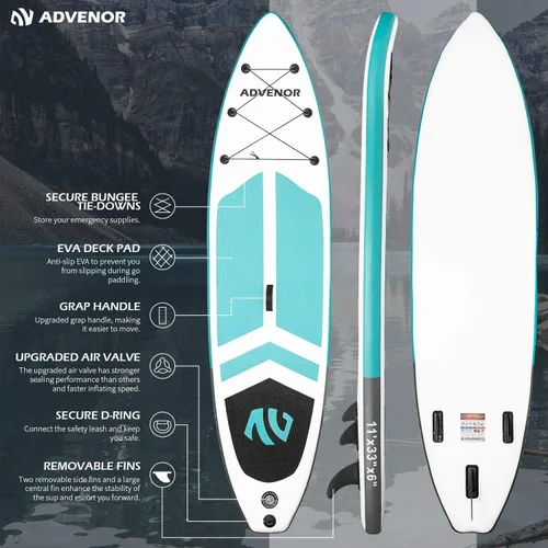 Miniatura 2 de Tabla de Paddle Board de 11' x 33" x 6" Extra Ancha Inflable Stand Up Paddle Board con Bomba de Mano, Correa, Pala Ajustable Para Versión Básica