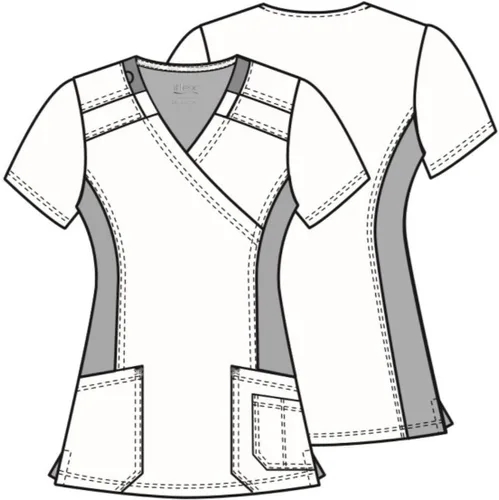 Miniatura 4 de Cherokee Women Mock Wrap Contemporary Fit Scrubs Top with Stretchy Knit Panel CK680