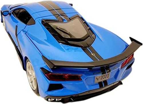 Miniatura 5 de Chevy Corvette Stingray C8 Coupé 2020 con ala alta azul con rayas negras 118 modelo fundido a presión Car31455