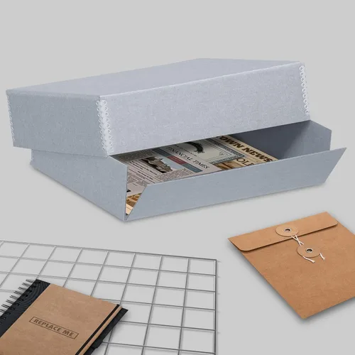 Miniatura 6 de Lineco, Caja de almacenamiento de archivo, organizador de preservación de museos con diseño frontal caído, sin ácidos con borde de metal, conserva
