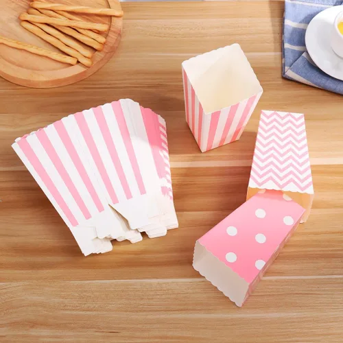 Miniatura 7 de NUOLUX 48pcs Palomitas Cajas Cartón Caramelo Contenedor Rugby Stripe Wave Dot Patrón Deco1