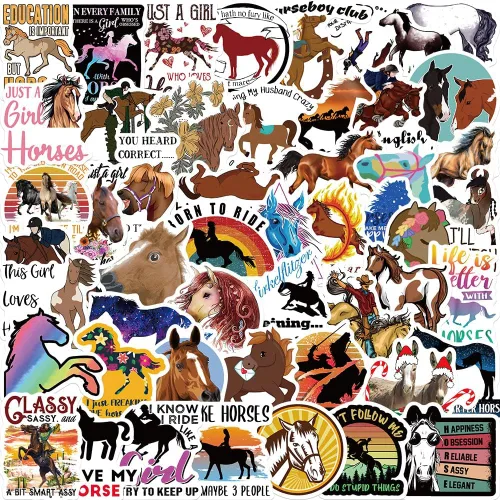 Lindas calcomanías de caballo para adultos, 50 unidades de vinilo impermeable de Funimost para laptop, botella de agua, álbum de recortes,