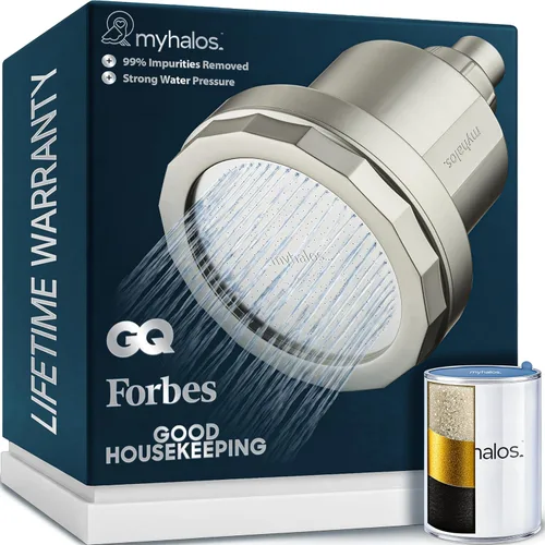 MyHalos® Cabezal de ducha filtrado para filtro de agua dura, alta presión, elimina el cloro, filtro de cabezal de ducha para suavizador de agua
