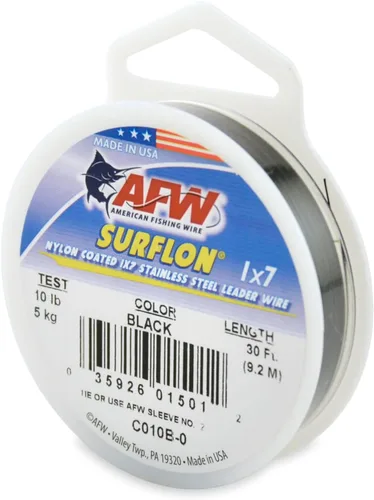 Alambre de pesca americano Surflon recubierto de nailon 1x7 de acero inoxidable, línea líder de pesca para agua salada, prueba de 10 libras - prueba