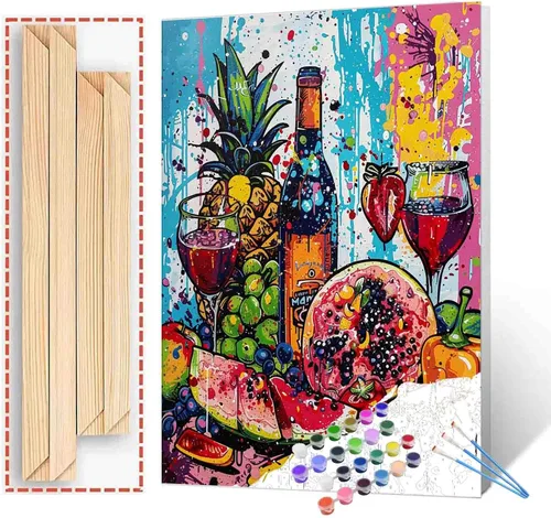 Miniatura 17 de Pintura de fiesta de vino tinto por números para adultos principiantes, vino vintage en vidrio, pintura por números, pintura acrílica, lienzo