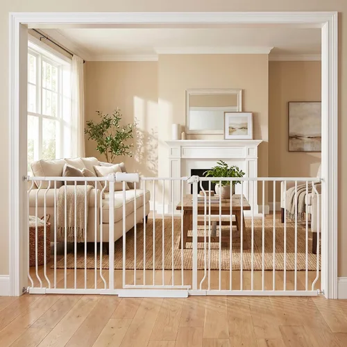 Miniatura 24 de Puertas para bebés extra anchas de 48 a 53 pulgadas, puerta grande para bebé, para escaleras, para mascotas, puertas para interiores, para puertas