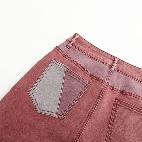 Miniatura 5 de THUNDER STAR Pantalones de mezclilla elásticos de retazos de cintura alta para mujer