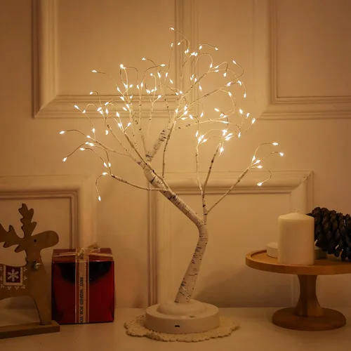Miniatura 3 de 108 luces LED de árbol de abedul de mesa, lámpara de árbol de hadas bonsái, 8 modos de iluminación, temporizador y funciona con batería/USB, Blanco