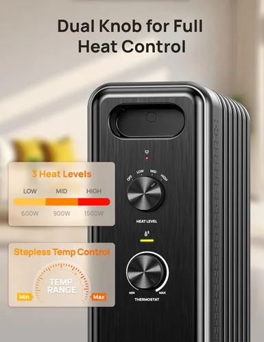 Miniatura 4 de Dreo Calentador de Radiador, Perillas Dobles, 8 Protecciones de Seguridad, Calentadores Eléctricos de Espacio de 1500W para Uso Interior Habitación