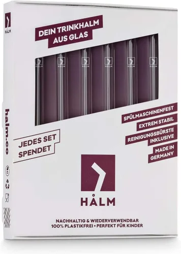Miniatura 3 de Pajitas de cristal HÅLM - 6 pajitas reutilizables de 15,2 cm transparentes cortas + cepillo de limpieza libre de plástico - fabricadas en Alemania
