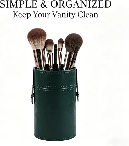 Miniatura 8 de PU Leather Makeup Storage Holder Cosmetic Cup, Travel Makeup Brush Holder Organizer Case with Button Closure, Portable Cosmetic Brush Storage