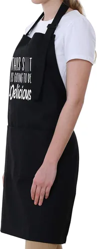 Miniatura 7 de Miracu - Delantales para hombre, mujer, con 3 bolsillos, color negro - Regalos de cumpleaños, día de San Valentín para esposa, marido, mamá, papá