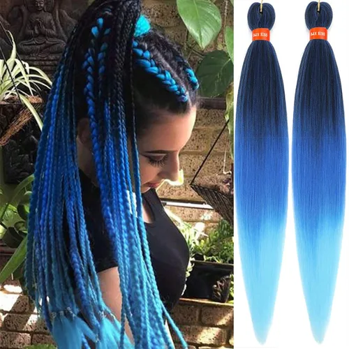 Miniatura 9 de Cabello trenzado preestirado ombré, extensiones de cabello trenzado sedoso, sin picazón, trenzas de cabello trenzado de ganchillo con textura Yaki