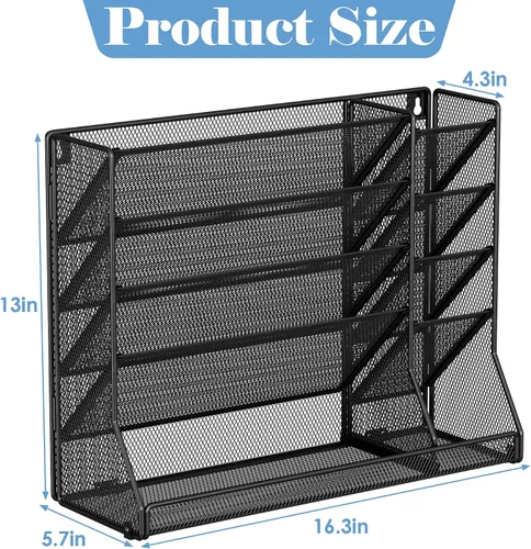 Miniatura 9 de Jakyitvi Organizador de archivos montado en la pared, organizador de escritorio de metal ajustable y duradero de 4 niveles, soporte para archivos