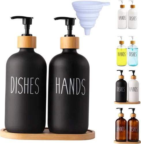 Miniatura 12 de LOOCHICA Juego de 2 dispensadores de jabón de vidrio con bandeja, dispensador de jabón de vidrio para manos y platos para fregadero de cocina, juego
