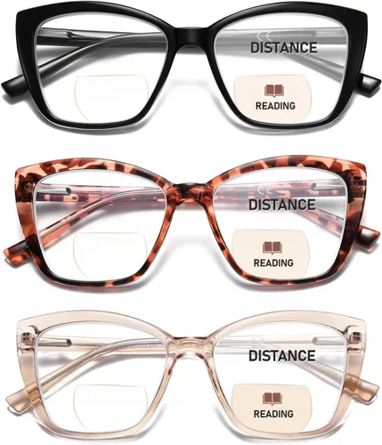 Miniatura 13 de Gafas de lectura bifocales para mujer, ojo de gato, de gran tamaño, bloqueo de luz azul, para lectores de computadora, gafas de diseñador Bifocal