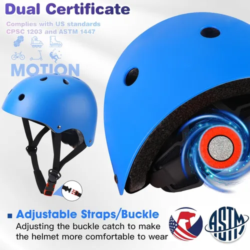 Miniatura 2 de Conjunto de casco de bicicleta para niños pequeños con rodilleras, casco de ciclismo ajustable para niño y niña, equipo de protección Azul