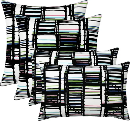 RSH DECOR: Sunbrella Lumbar & Square Pillows Set of 4 | 20" x 12" & 17" x 17" | Water & Fade-Resistant Fabric | Outdoor Throw Pillows for Patio