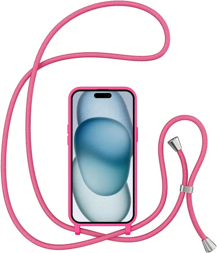 Miniatura 5 de ZTOFERA Funda Crossbody para iPhone 15 Pro con Correa de Cordón Ajustable, Funda Suave de Silicona Líquida para iPhone 15 Pro 6.1 pulgadas - Rosa