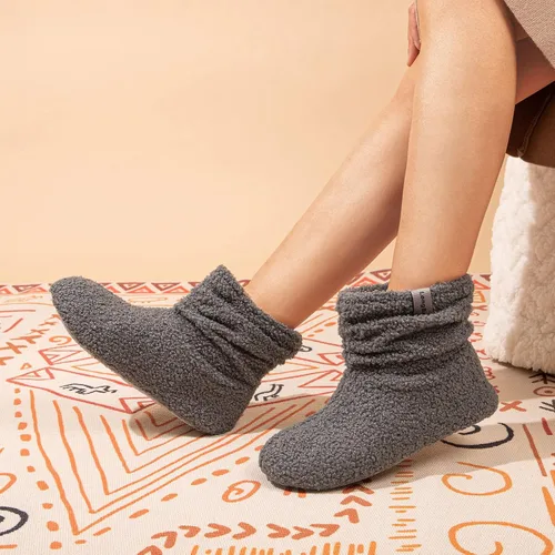 Miniatura 2 de LongBay Pantuflas cálidas de piel rizada para mujer, cómodas botas de forro polar de felpa con espuma viscoelástica para el hogar