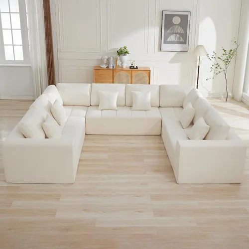 Miniatura 35 de Sofás modulares deshuesados de 140 pulgadas para sala de estar, sofá modular modular de nube comprimida, sofá moderno en forma de U de 9 plazas Gris