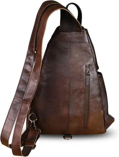 Miniatura 3 de Bolso bandolera grande de cuero genuino para hombres y mujeres, bolso bandolera grande para el hombro, bolso cruzado en el pecho para iPad, Café