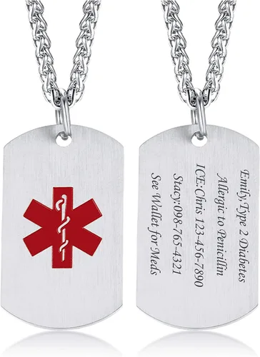 Miniatura 17 de VNOX Collar con colgante personalizado de acero inoxidable con grabado personalizado para identificación de alerta médica de emergencia para hombres