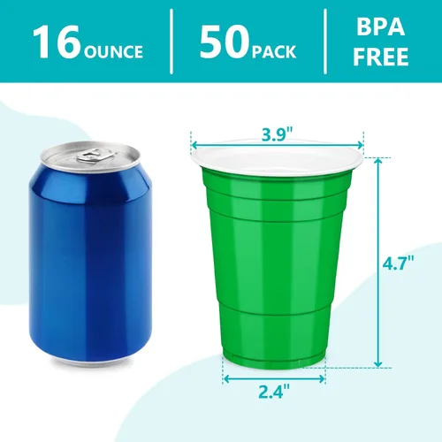 Miniatura 2 de LANLISA 50 vasos de plástico verdes, vasos desechables de 16 onzas, vasos para beber para el día de San Patricio, suministros de fiesta de Navidad