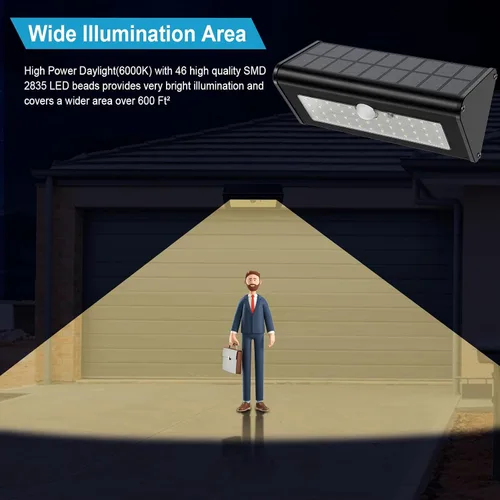 Miniatura 7 de SECUROAD Luces solares con sensor de movimiento de 1100 lúmenes para exteriores, IP65 impermeables, batería de 4500mAh, luces de pared de seguridad