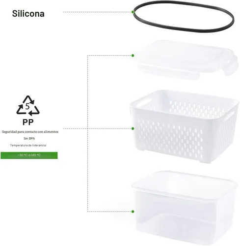 Miniatura 7 de Freshmage Contenedores de almacenamiento de frutas para refrigerador con colador extraíble, recipiente hermético para almacenamiento de alimentos