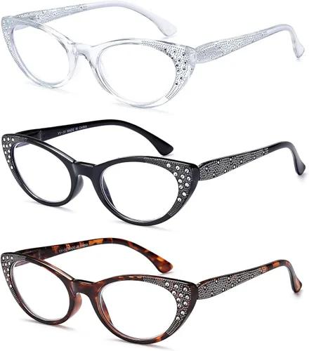 Miniatura 2 de EYEURL Gafas de lectura de ojo de gato para mujer, bloqueo de luz azul, paquete de 3 lectores de computadora de 1.75 pulgadas con bisagra