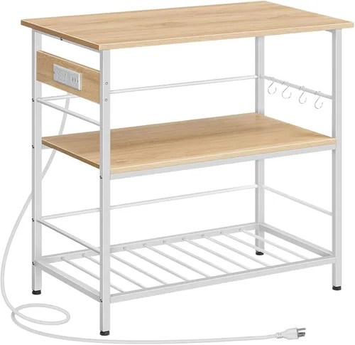 Miniatura 13 de HOOBRO Isla de cocina con almacenamiento, mesa de isla de cocina con toma de corriente, estación de café de 3 niveles y soporte para microondas
