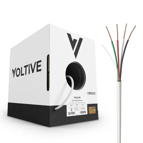 Miniatura 45 de Voltive Cable de altavoz 16/2, Plenum CL3P, negro, 100 pies - 16AWG, 2 conductores, cobre trenzado sin oxígeno, listado UL - V-1217-1