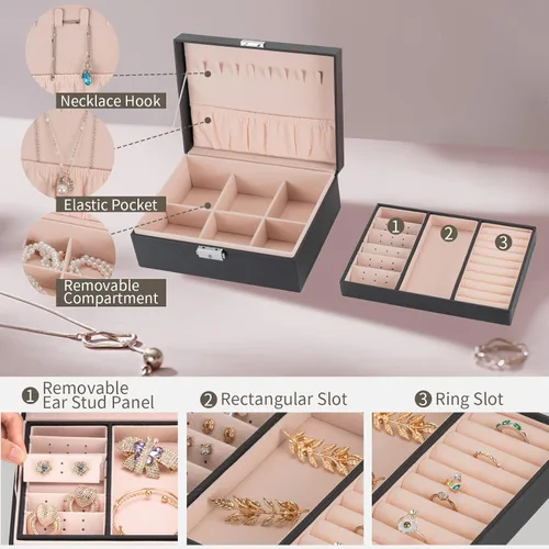 Miniatura 4 de Joyero de terciopelo de viaje con espejo, mini estuche de regalo para mujeres y niñas, pequeñas cajas organizadoras portátiles para anillos, aretes