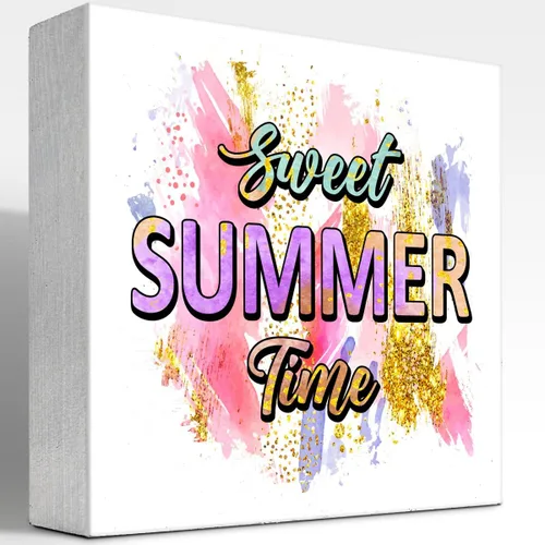 Miniatura 20 de Decoración de escritorio de verano, Beaches Bozze and Besties Retro Sunset de madera de doble cara para decoración de escritorio, caja de madera