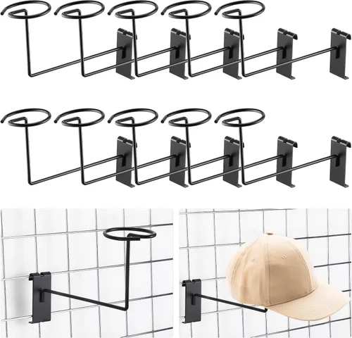 Miniatura 8 de Blulu 6 piezas de sombreros para pared de rejilla, estante de metal para casco, tienda minorista, estantes de exhibición, organizador de gorras