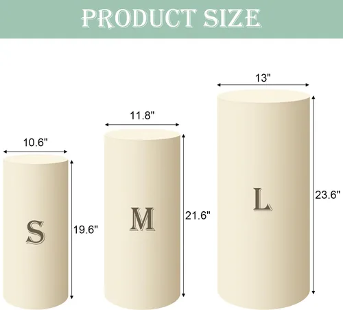Miniatura 2 de SaitiMade Juego de 3 fundas para pedestal de cilindro beige, fundas de elastano para decoración de fiestas, bodas o eventos de cumpleaños, solo