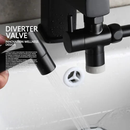 Miniatura 4 de Tecmolog Diveter de fregadero de latón Válvula desviadora de grifo de 3 vías con aireador de 2 modos y adaptador roscado macho M22 x M24, negro