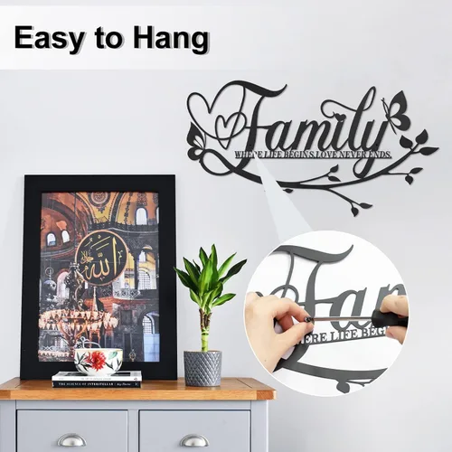 Miniatura 6 de AUHOKY Letrero de metal con texto en inglés «Family Where Life Begins Love Never Ends» («Family Where Life Begins Love Never Ends») para decoración