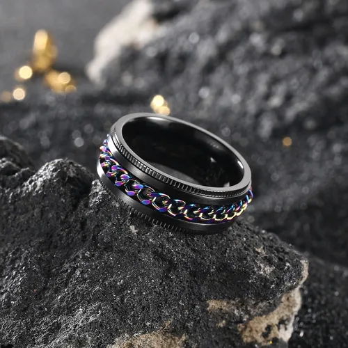 Miniatura 87 de King Will - Anillo antiestrés de acero inoxidable 316L para hombres y mujeres, con cadena decorativa giratoria, 8 mm de ancho, anillo de boda