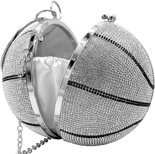 Miniatura 40 de UMREN Bolso cruzado con forma de baloncesto para mujer, con diamantes de imitación, bola redonda de cristal, bolso de mano para fiesta de boda