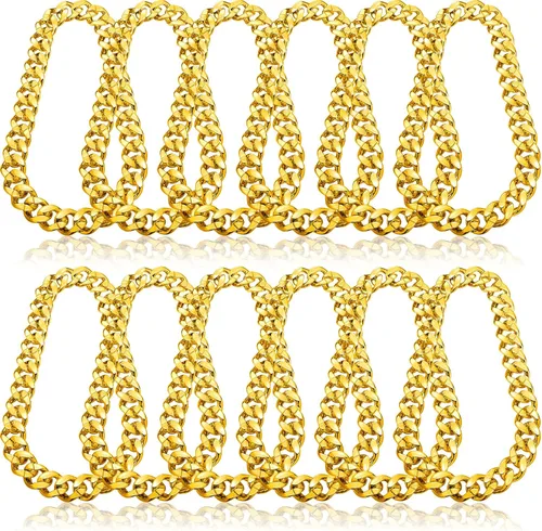 12 collares falsos de cadena de rapero Hip Hop a granel para hombres y mujeres, disfraz de los años 80, joyería de rapero estilo punk de los años