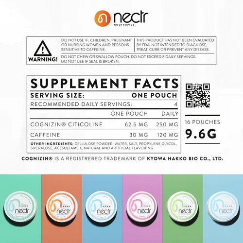 Miniatura 5 de Nectr Bolsas nootrópicas energéticas – Bolsas de cafeína con sabor a manzana atómica con citicolina Cognizin®. Golosinas cerebrales sin azúcar.