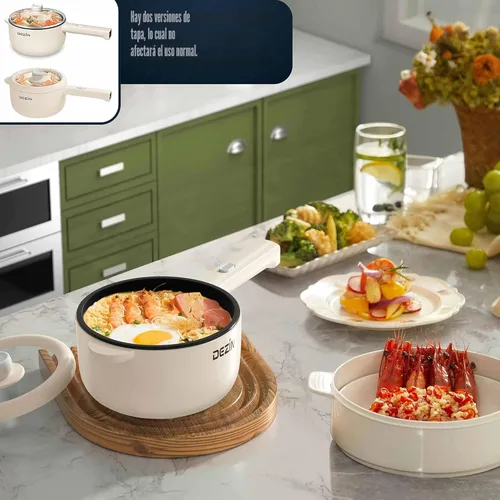 Miniatura 4 de Dezin Cocina Eléctrica, Sartén Antiadherente Sauté de 2L, Cocina de Fideos Rápida, Mini Olla para Bistec, Huevo, Arroz Frito, Ramen, Avena, Sopa