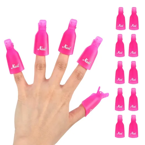 Miniatura 9 de Kit de removedor de esmalte de uñas de gel con 10 clips de removedor de esmalte de uñas rosa con tapa, botella dispensadora, empujador de cutículas