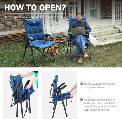 Miniatura 9 de EVER ADVANCED Silla de camping plegable acolchada de 4 posiciones, reclinable ajustable con respaldo alto, portátil para adultos, capacidad