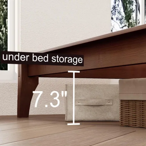 Miniatura 6 de Harper & Bright Designs Marco de cama de plataforma de bambú de tamaño matrimonial, cama de plataforma de madera de bajo perfil con cabecero, sin